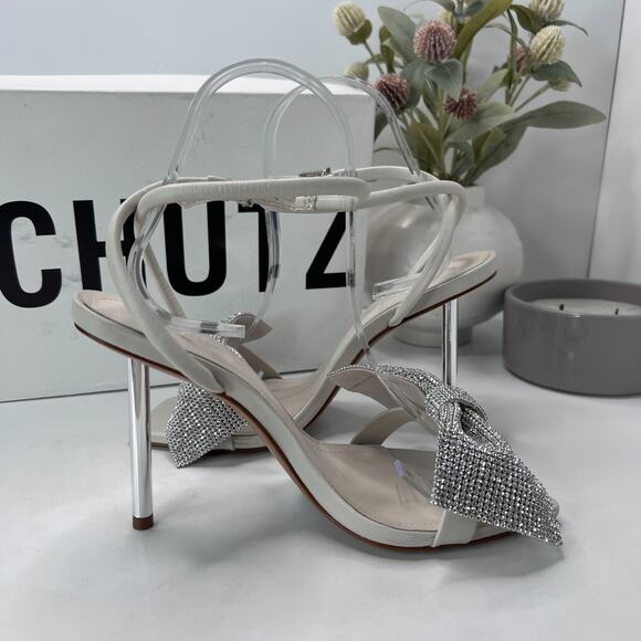 Schutz Mila Nappa Leather Rhinestone Crystal Stiletto Cream Women's 6.5 B NWB - Picture 7 of 13